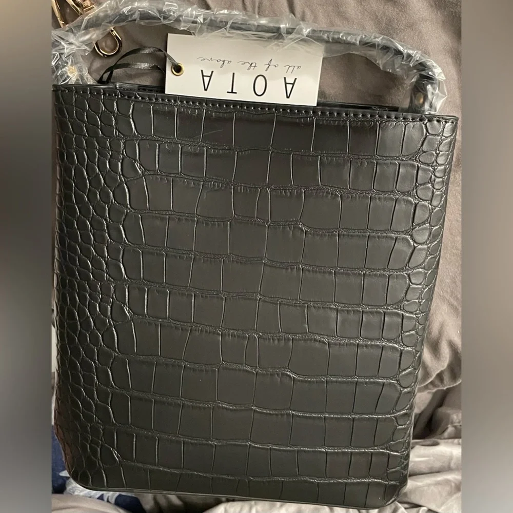 AOTA | Croc Embossed Top Handle Bucket Bag W/ Crossbody | $188 | NWT